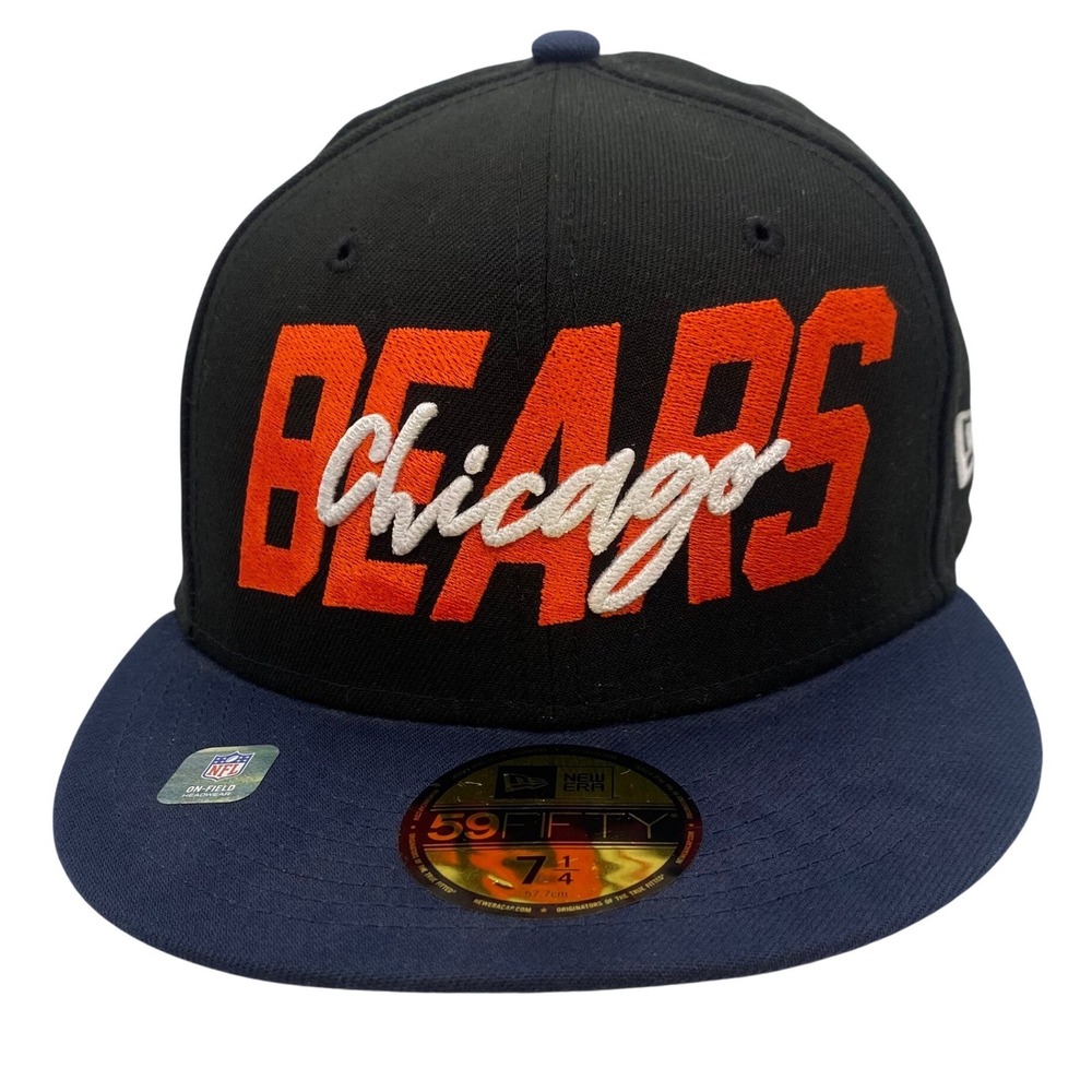 New Era Chicago Bears Hat Mens 7 1/4 Black Navy 2022 NFL Draft 59FIFTY Fitted